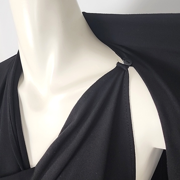 Danier Women's Black Italian Leather Jersey Wrap Waterfall Cardigan Size 2XS - Picture 4 of 12